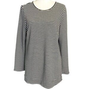 J. Jill  Wearever Collection Women's Tunic Black White Stripes Stretch Top Large